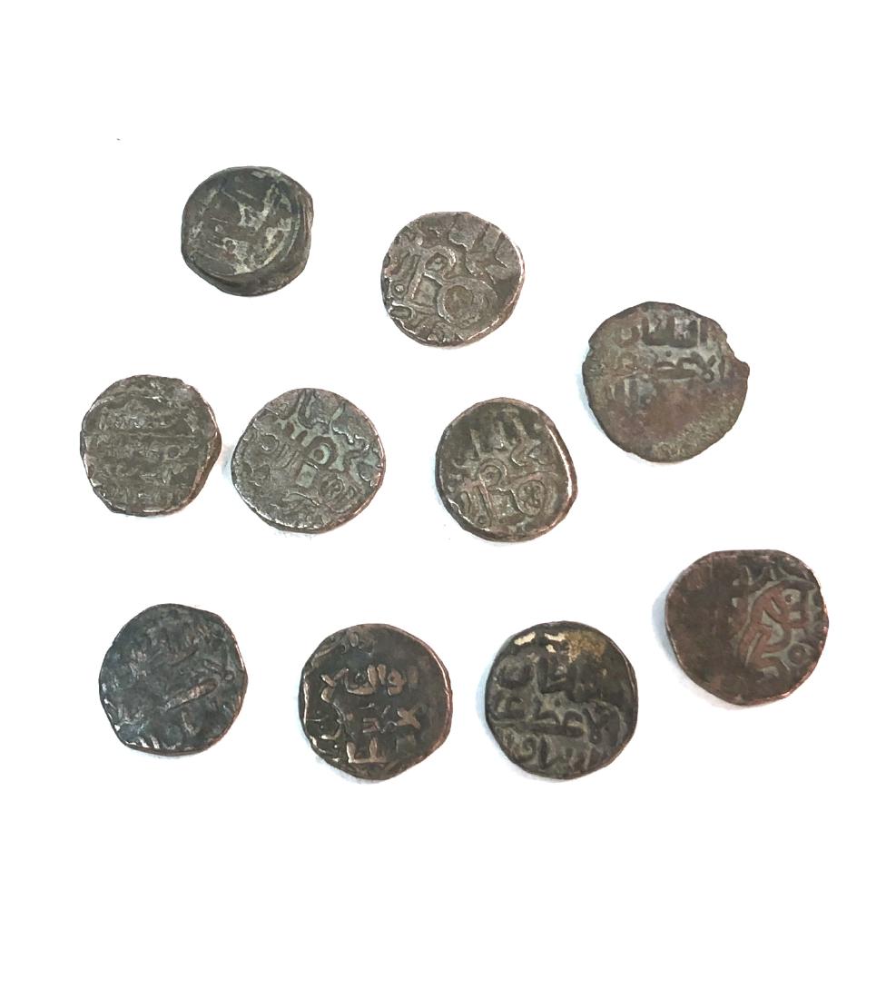 Lot of 10 Ancient Coins - Medieval India Silver Jitals.: Lot of 10 Ancient Coins - Medieval India Silver Jitals. size 15 mm, weight approximately 3.0 grams Ancient Coins - Medieval India Silver Jital Shahis, Khudarayuka mixed types, Bull & Horseman. VF.