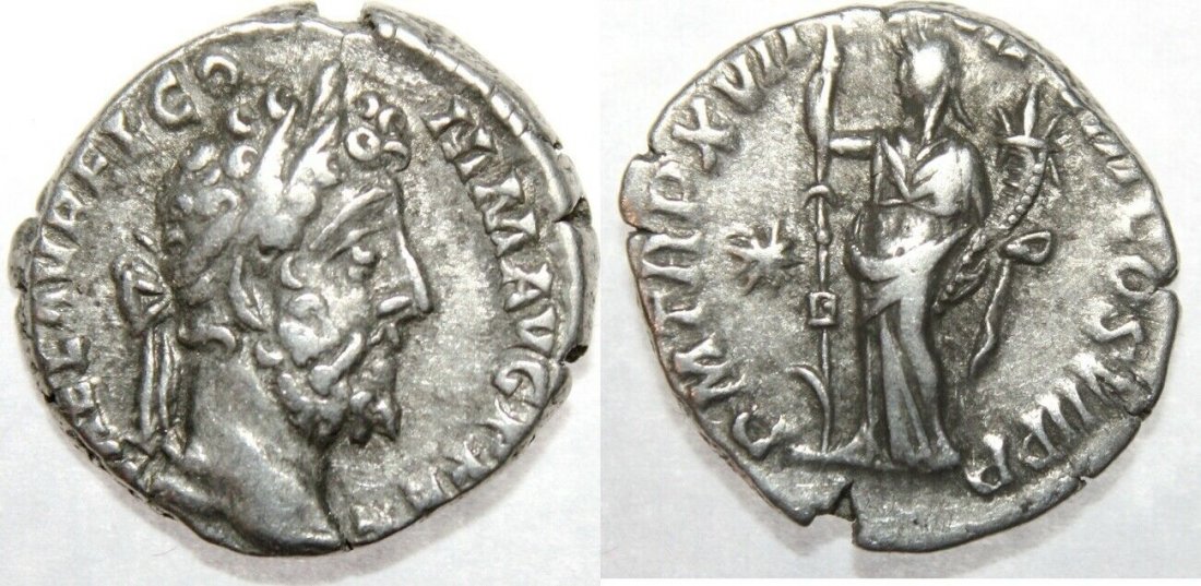 Ancient Roman Silver Denarius Commodus. AD 177-192.: Ancient Roman Silver Denarius Commodus. AD 177-192. (17mm, 3.51 g). Rome mint. Struck AD 192. Laureate head right / LIB AVG VIIII P M TR P XVII COS VII P P, Liberalitas standing half left, holding aba