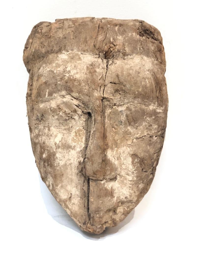 Ancient Egyptian Mummy Wood Mask c.664-332 BC.: Ancient Egyptian Mummy Wood Mask c.664-332 BC. Size 9 1/4 inches high x 6 1/4 inches wide. Ancient Egyptian Mummy Wood Mask. Condition: ware and losses. Provenance: Private NYC collection, brought to 