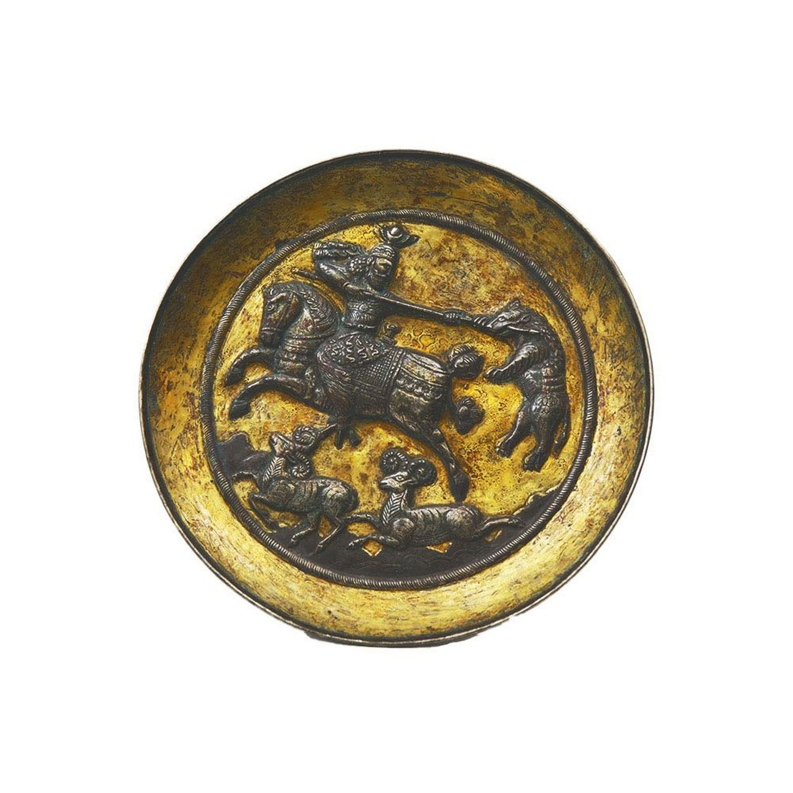 Sasanian Style Silver Footed Bowl with king on horse (1 of 3)