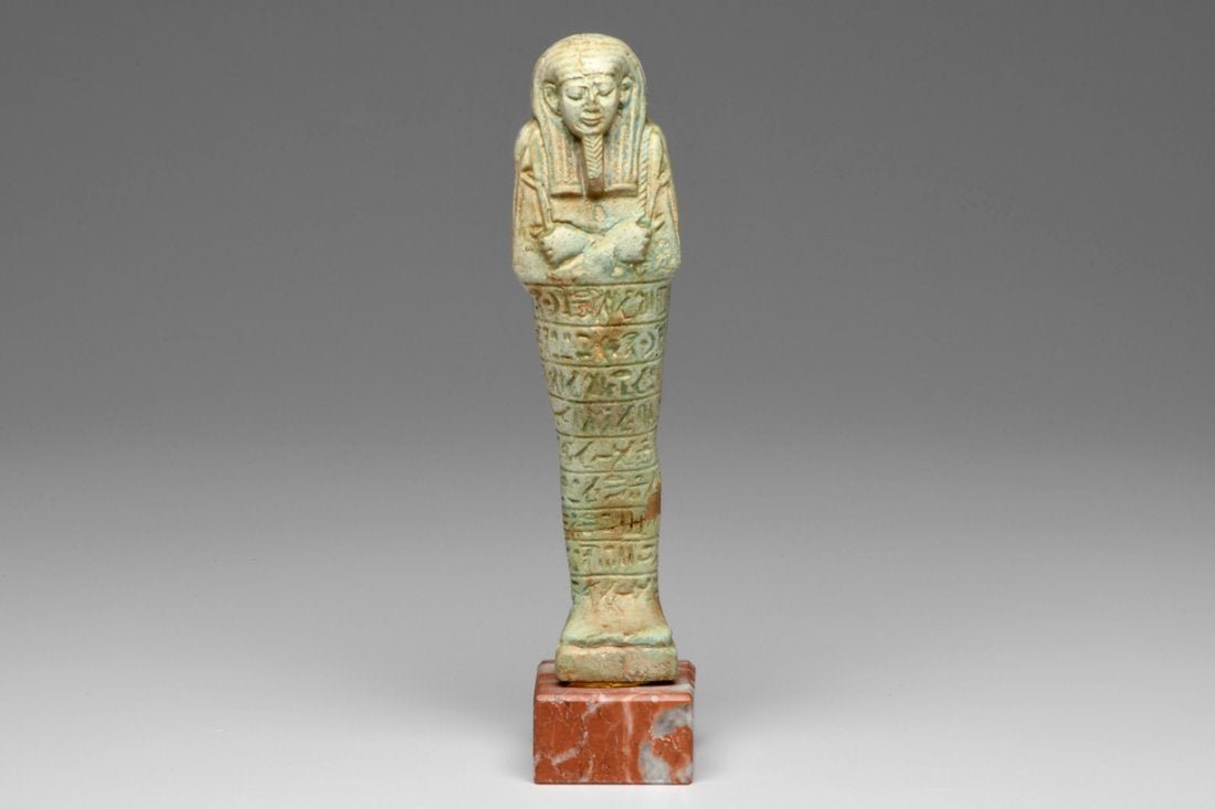 Ancient Egyptian Large Pale Blue-Green Faience Ushabti (1 of 4)