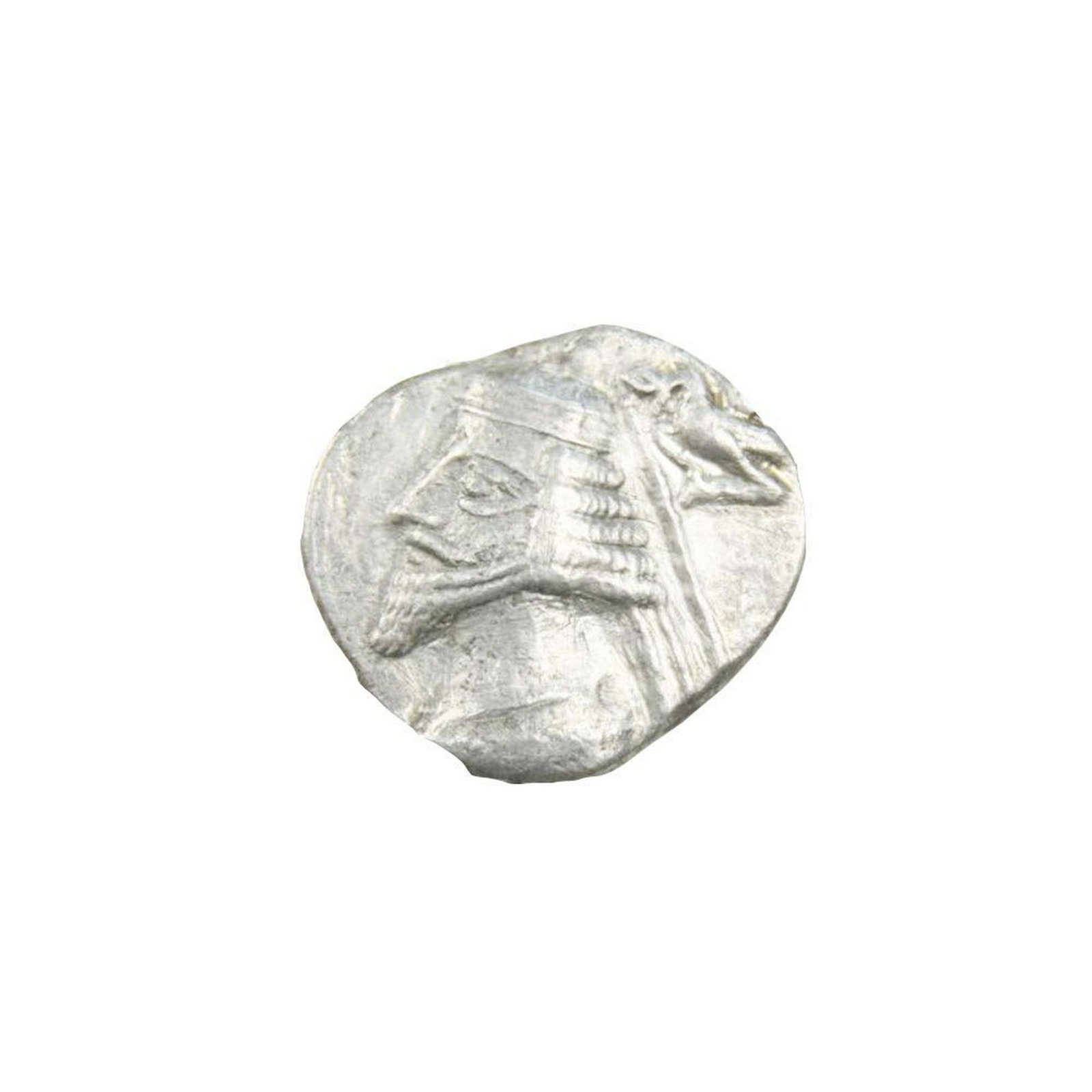 Ancient Parthian Silver Coin: KINGS of PARTHIA.: Ancient Parthian Silver Coin: KINGS of PARTHIA. Phraates IV. Circa 38-2 BC. AR Drachm (20mm, 3.20 gm) Ekbatana mint. Diademed and draped bust left, wart on forehead, wearing pointed beard and segmente