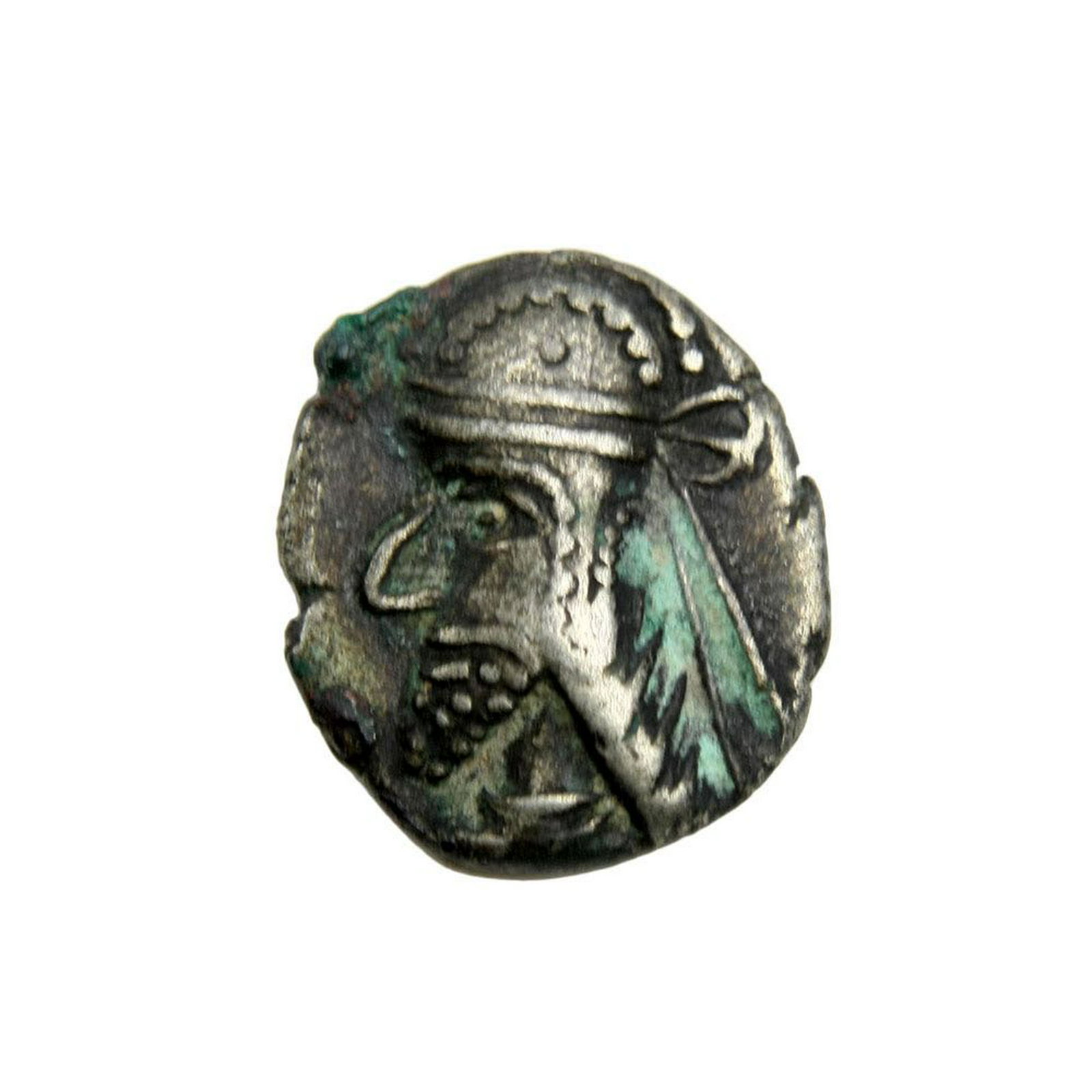 Ancient Silver Coin, KINGS of PERSIS. Uncertain king: KINGS of PERSIS. Uncertain king II. Late 1st century AD. AR Diobol (13MM, 1.32 GM). Diademed and draped bust left, wearing tiara / Diadem. Alram 619. VF