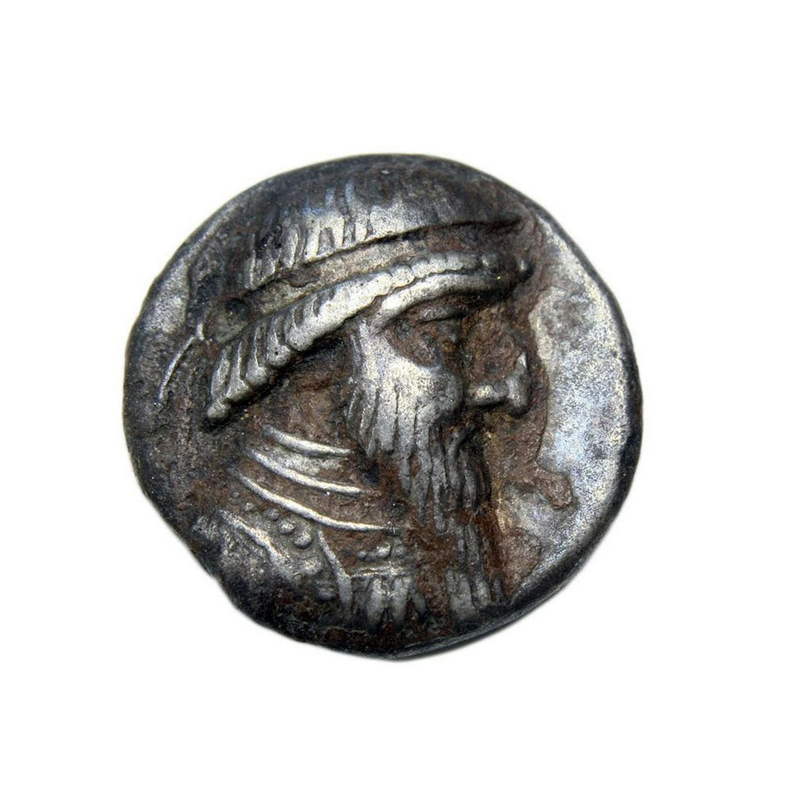 Ancient Silver Coin, KINGS of PERSIS. VÄdfradÄd: KINGS of PERSIS. VÄdfradÄd (Autophradates) IV. 1st century BC. AR Drachm (17mm, 3,52 gm) Istakhr (Persepolis) mint. Diademed bust right; crescent above / Fire temple surmounted by Ahura-Mazda; to le