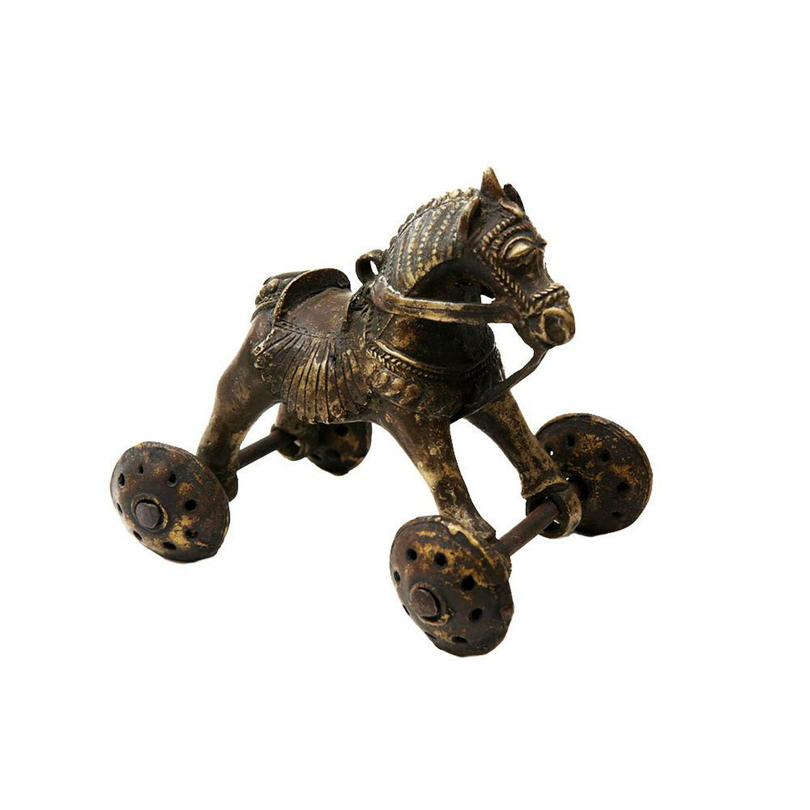 Indian Copper Horse Rattle with wheels (1 of 1)
