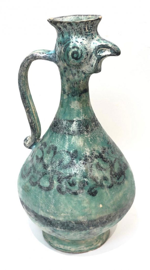 large Persian Kashan bird ceramic ewer. Size 11 1/4 inc (1 of 1)