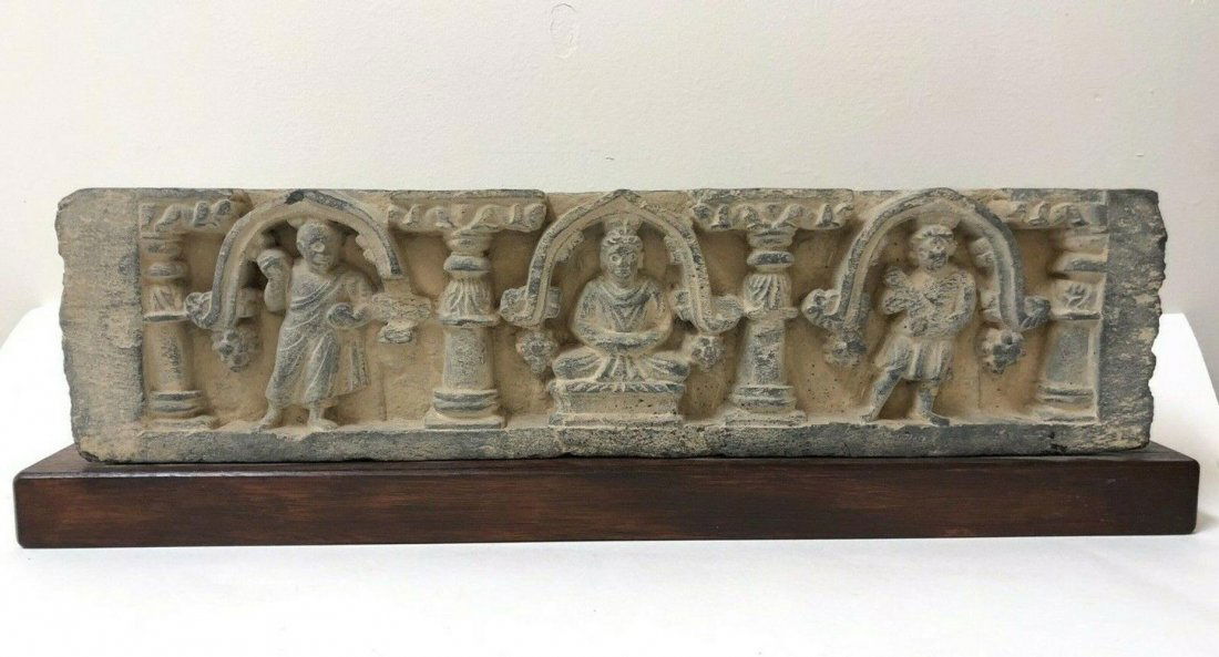 Carved Schist Stone Frieze depicting a seated Buddha (1 of 1)