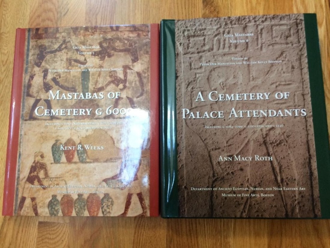 Giza Mastabas, 2 volumes. Mastabas of Cemetery G 6000: Giza Mastabas, 2 volumes. 1: Mastabas of Cemetery G 6000 by Kent R. Weeks, the year 1994. Folio; d.j. 2: A Cemetery of Palace Attendants by Ann Macy Roth, the year 1995, Folio; d.j.
