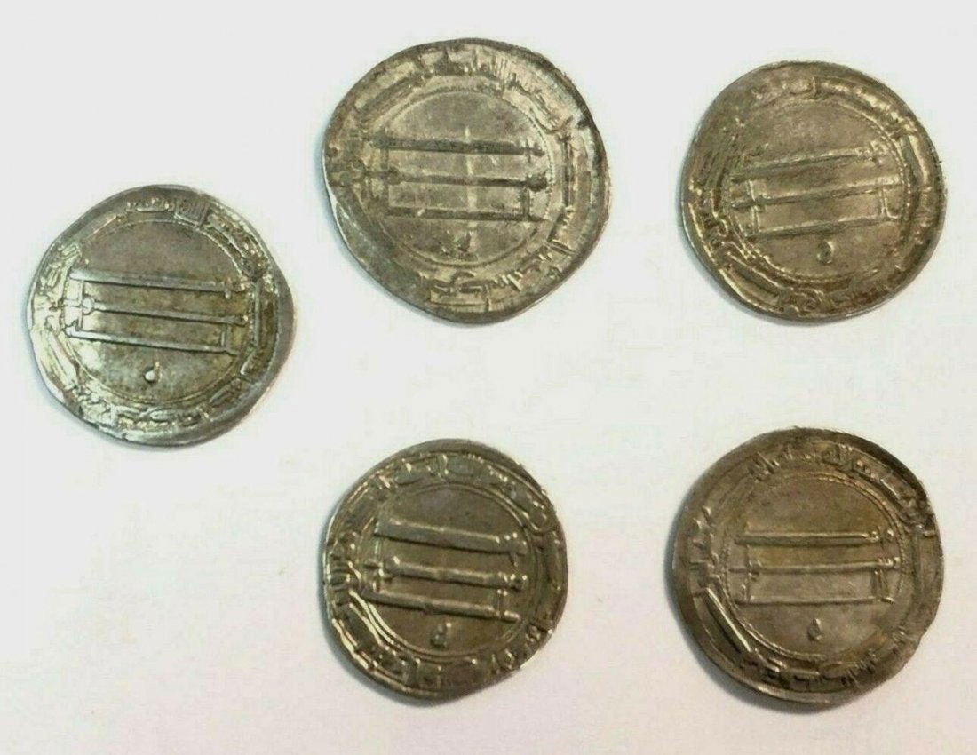 Lot of 5 Islamic Abbasid Silver dirhems c.8th century A (1 of 3)