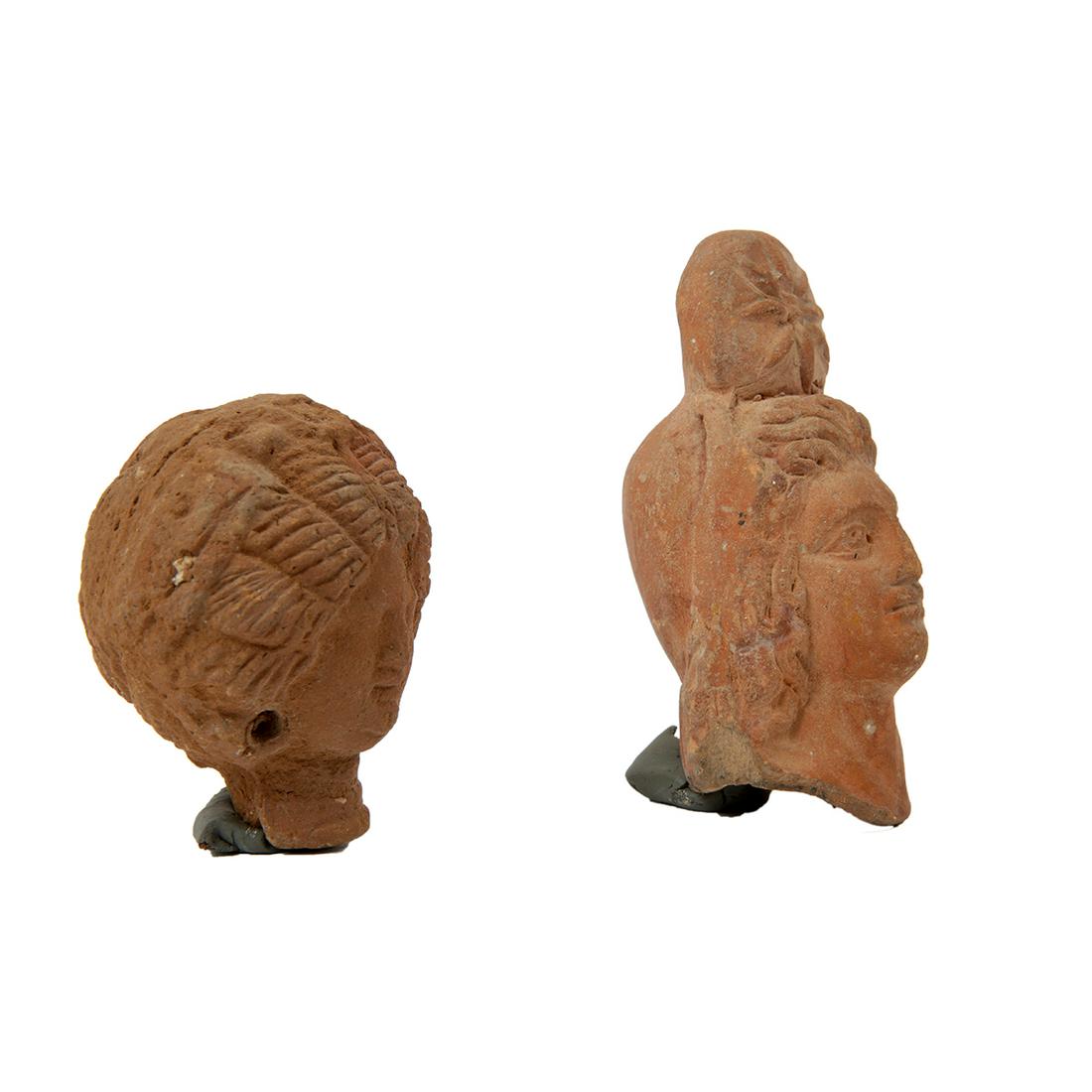 Lot of Ancient Hellenistic Terracotta Heads c.3rd: Lot of Ancient Hellenistic Terracotta Heads c.3rd century BC. Size 3 1/2 - 2 3/8 inches high. Fine lot of two hollow Terracotta female heads fragments from a full statue. Ex John and Jane Stubbs New Y