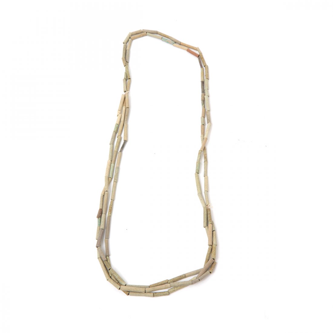 Ancient Egyptian Green Faience Beads Necklace c.300 BC.: Ancient Egyptian Green Faience Beads Necklace c.300 BC. Size 26 inches length. Bead size 20-9 mm. Ancient Egyptian tubular Shape faience beads necklace. Ex Iraj Kashanian New York 1970's