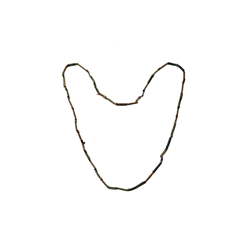 Ancient Egyptian Faience Beaded Necklace Late period,: Ancient Egyptian Faience Beaded Necklace Late period, ca. 700-30 B.C. Size: About 28 inches Length. Ancient faience pottery single strand necklace, composed of tubular beads alternated with small disc