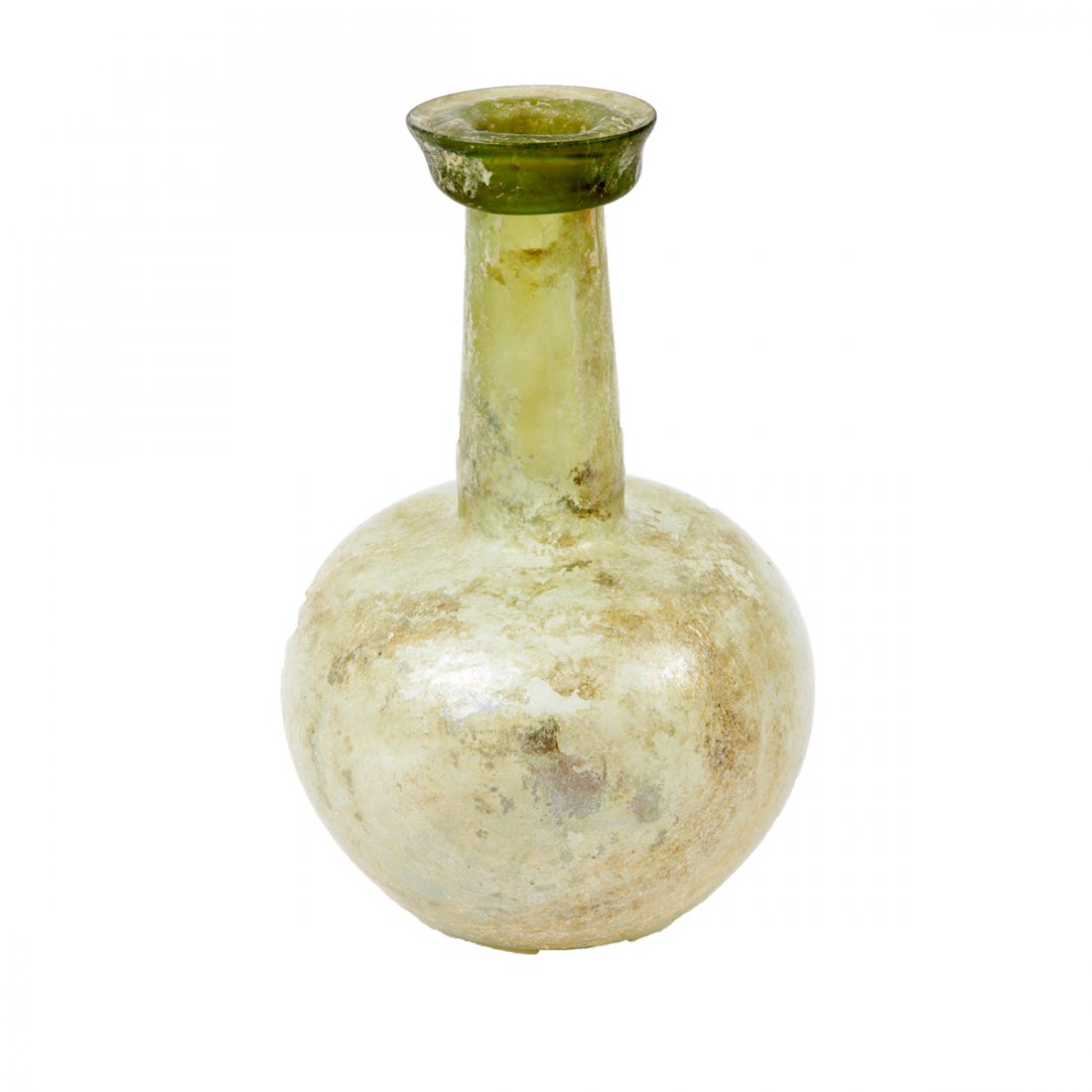 Large Ancient Roman Glass Bottle Ex Corning Museum Of: Large Ancient Roman Glass Bottle Ex Corning Museum Of Glass c.1st-2nd century AD. Size 8 3/8 inches high. A large Ancient Roman green glass bottle with bulbous body and tall neck. Ex The Corning Museu