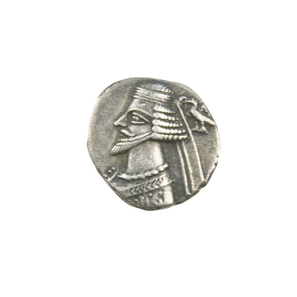 Ancient Parthian Silver Coin: Parthian Kingdom.: Ancient Parthian Silver Coin: Parthian Kingdom. Phraates IV, 38-2 BC. Silver Drachm (18mm 3.80 gm). Bare-headed bust of Phraates IV left with royal wart, pointed beard and wearing diadem; eagle behind