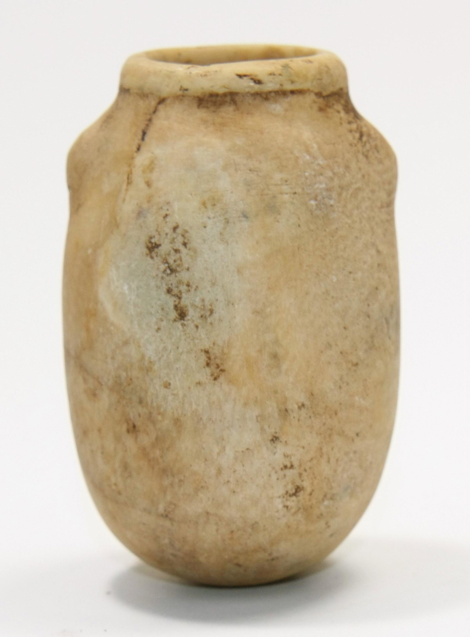 Ancient Egyptian Pre-Dynastic Alabaster Vessel c.3000: Ancient Egyptian Pre-Dynastic Alabaster Vessel c.3000 BC. Size 2 3/4 inches high. (7 cm) Rare Ancient Egyptian Pre-Dynastic alabaster Alabastron with lugs handles. Private NYC collection, brought to U