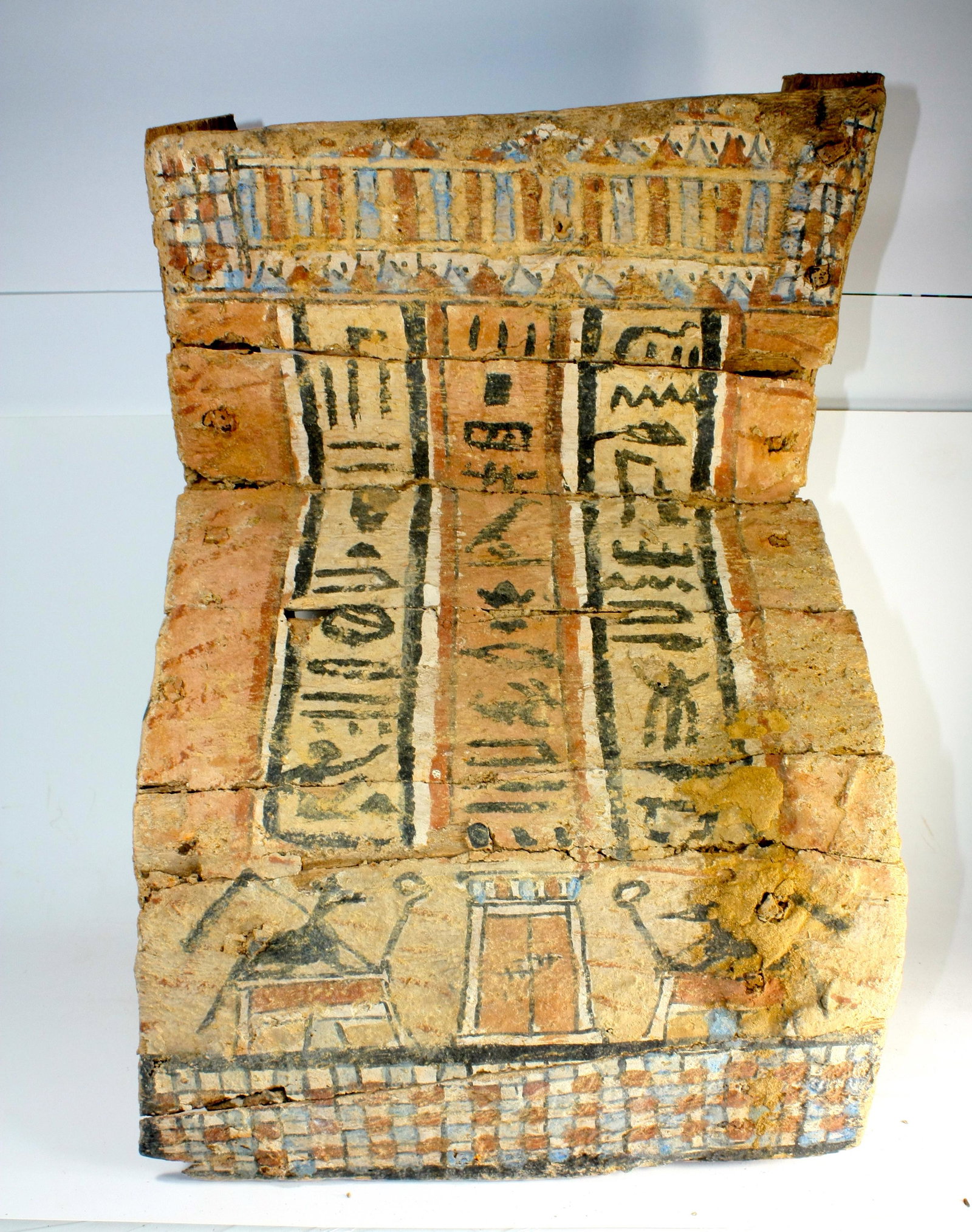 Ancient Egyptian Lower Part Of sarcophagus Lid Late: Ancient Egyptian Lower Part Of sarcophagus Lid Late period, c. 664-332 BC. Size 16 3/4 inches high x 11 1/2 inches wide. (42.5 x 29.2 cm) Ancient Egyptian Lower Part of Sarcophaqus lid with three line