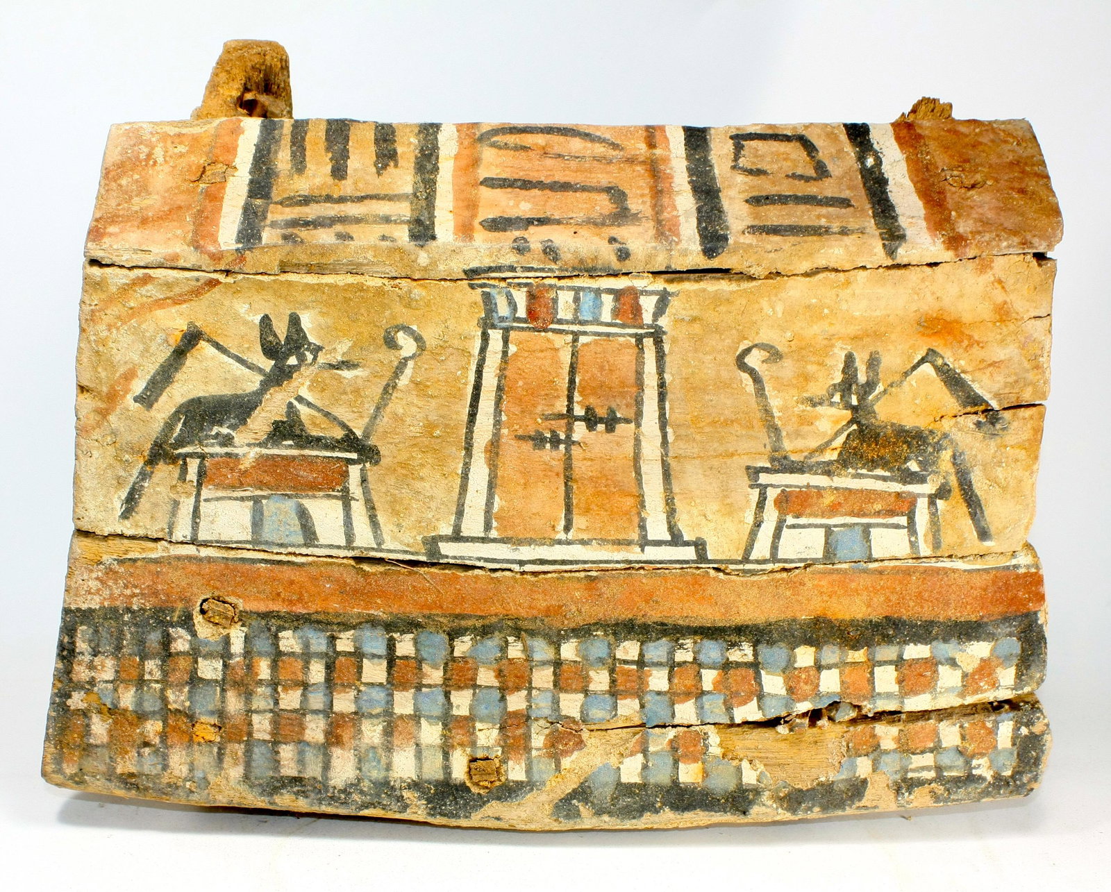 Ancient Egyptian Lower Part Of sarcophagus Lid Late: Ancient Egyptian Lower Part Of sarcophagus Lid Late period, c. 664-332 BC. Size 13 1/4 inches high x 10 inches wide. (33.6 x 25.4 cm) Ancient Egyptian Lower Part of Sarcophaqus lid with three lines of