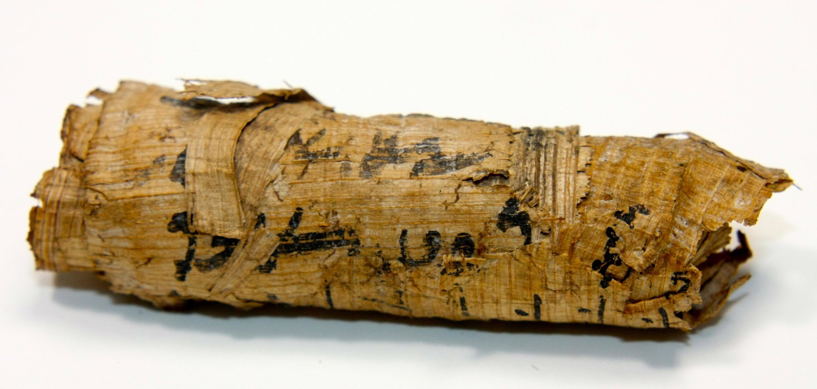 Ancient Egyptian papyrus Scroll with Demotic: Ancient Egyptian papyrus Scroll with Demotic Inscription Ptolemaic Period c. 300 BC. Size 2 5/8 inches length (6.6 cm) Provenance. Private NYC collection, brought to USA prior to 1948, to present owne