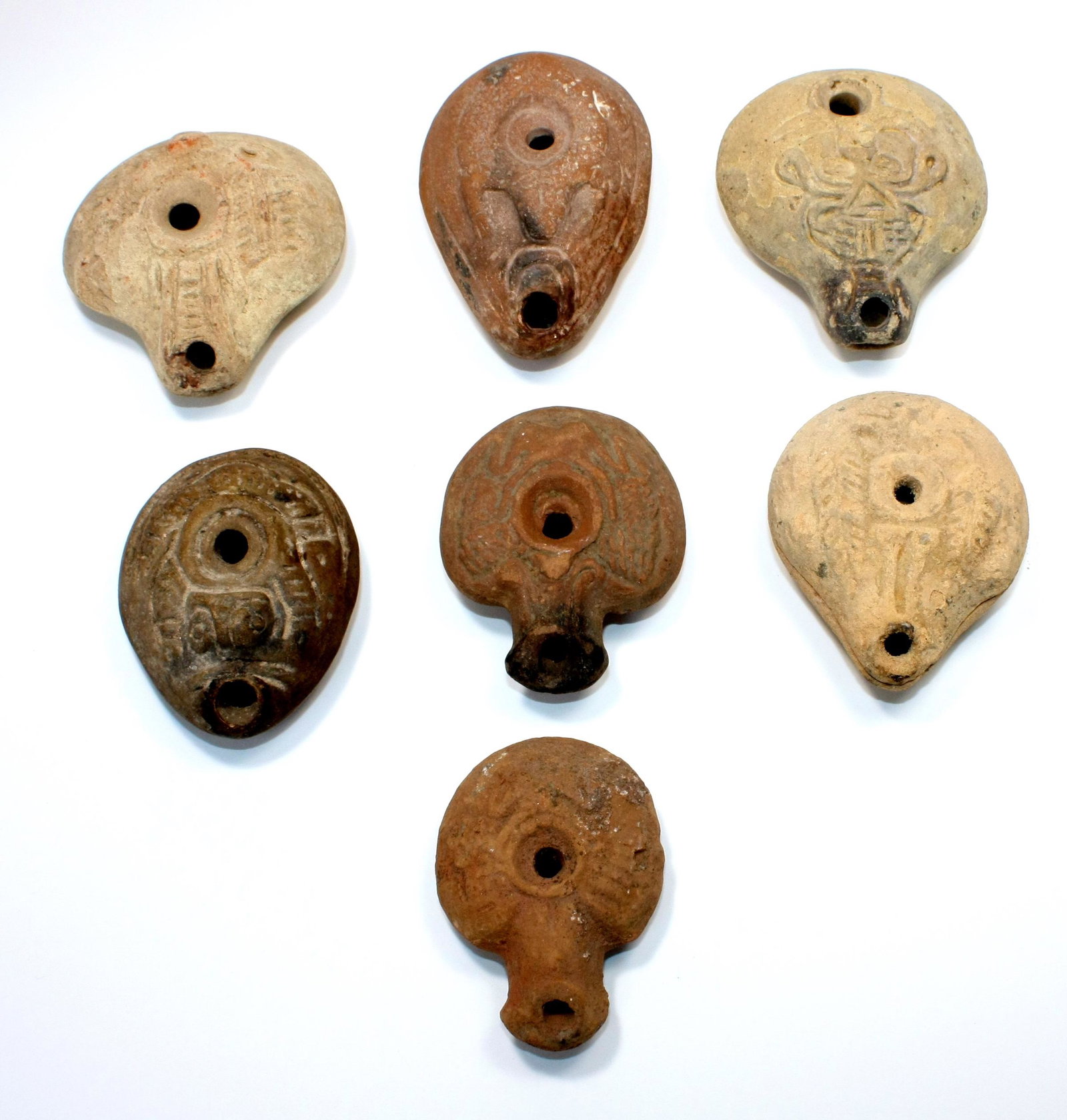 Lot of 7 Ancient Egyptian Roman Terracotta Frog Oil: Lot of 7 Ancient Egyptian Roman Terracotta Frog Oil Lamps c.2nd century AD. Size 3 1/2 - 2 7/8 inches length (8.89 - 7.3 cm) Great Lot of Frog oil Lamps. Rare... Provenance. Private NYC collection, br