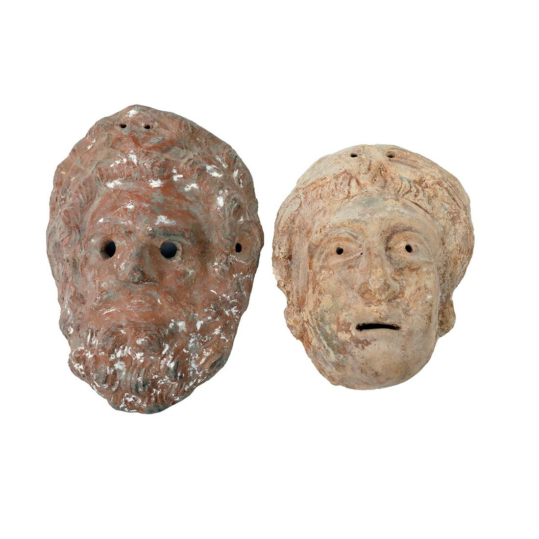 Lot of 2 Greek Sicily Style Terracotta Theater Masks. (1 of 3)