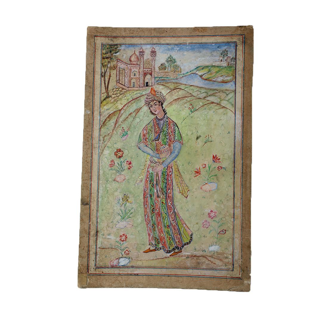 Antique Persian Miniature painting of a female figure. (1 of 2)