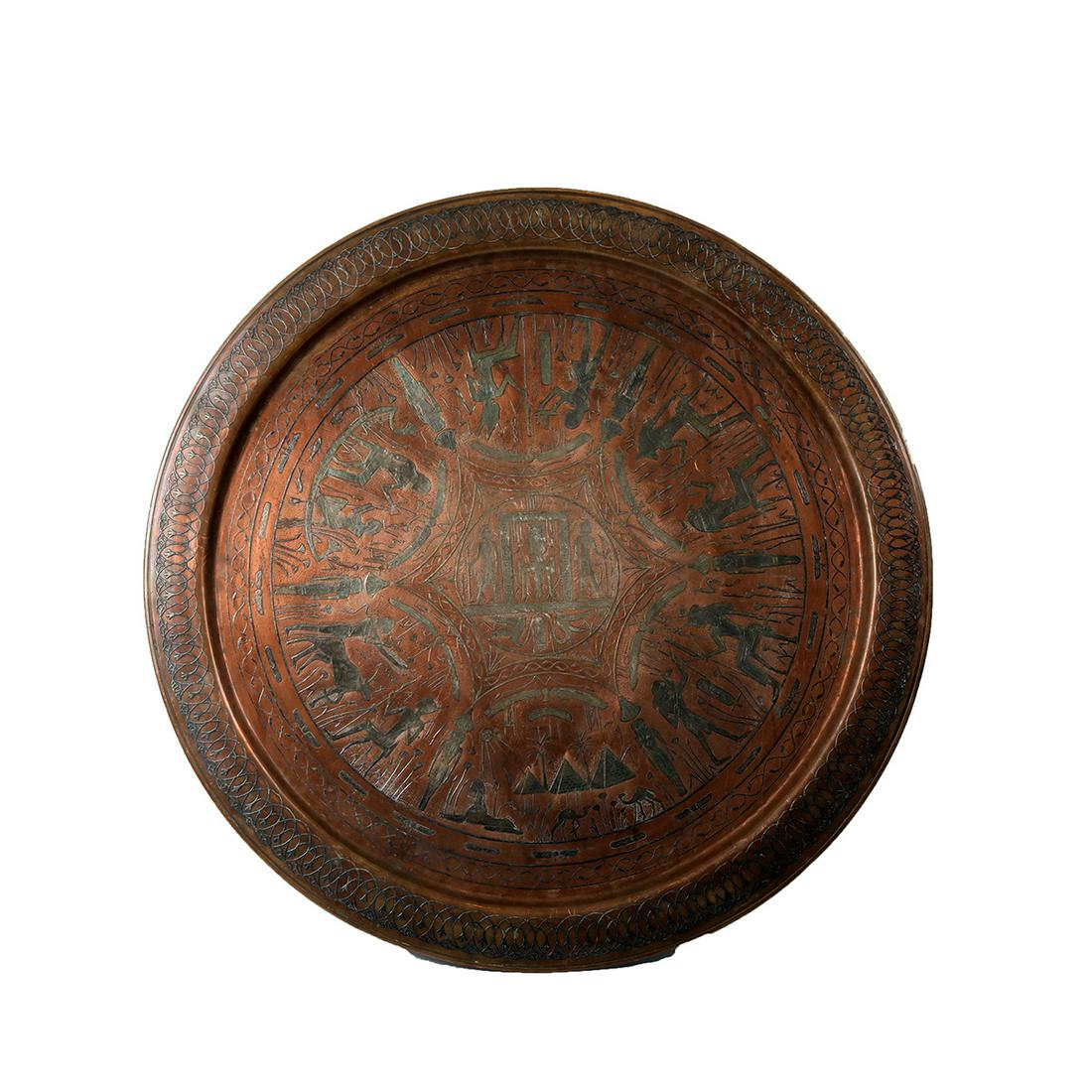 Large Egyptian Revival Copper tray with Silver inlay. (1 of 1)