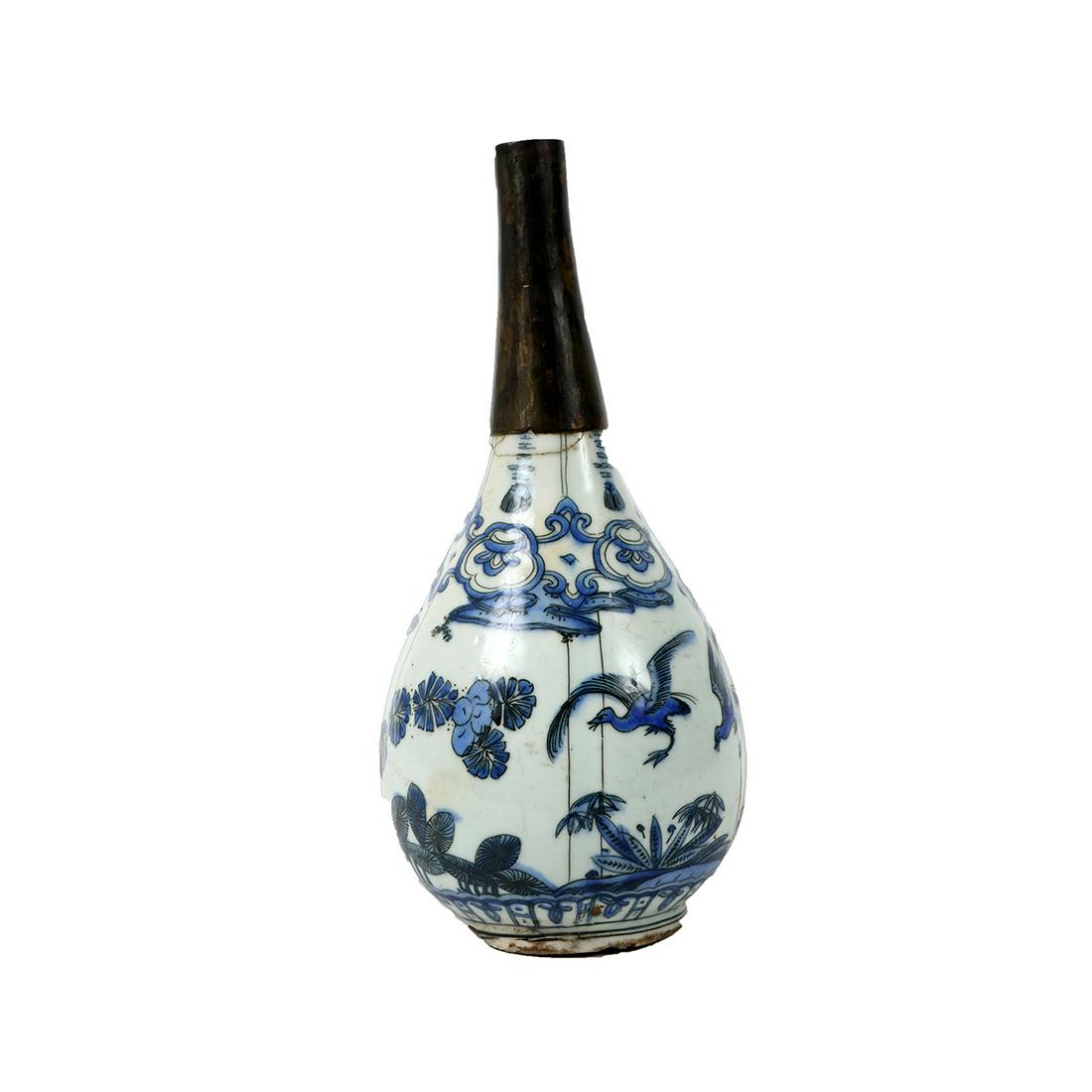 Antique Persian Safavid Blue and White Porcelain Bottle (1 of 3)