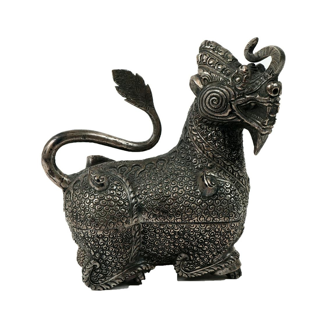 Chinese Silver Lion Container. (1 of 3)
