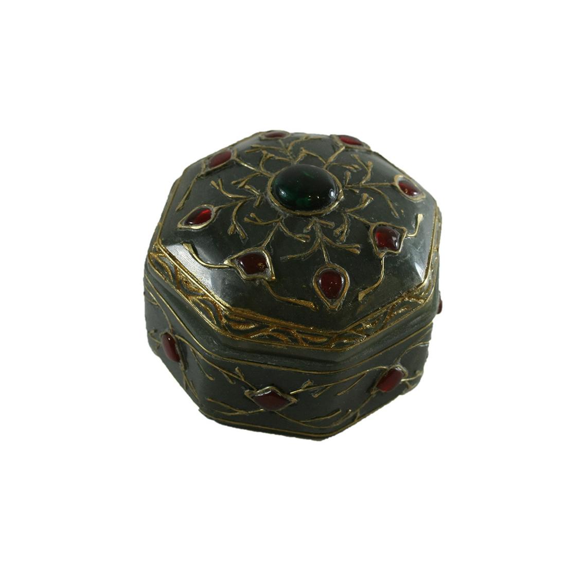 Indian, Mughal style Jade Miniature Box with jewels. (1 of 3)