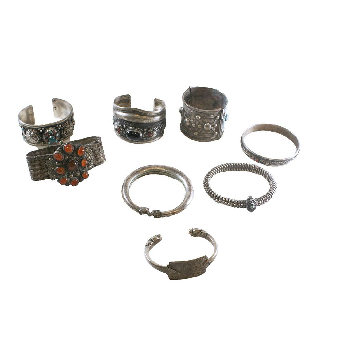 Antique Middle Eastern Asian Tribal Art Silver Bracelet (1 of 2)