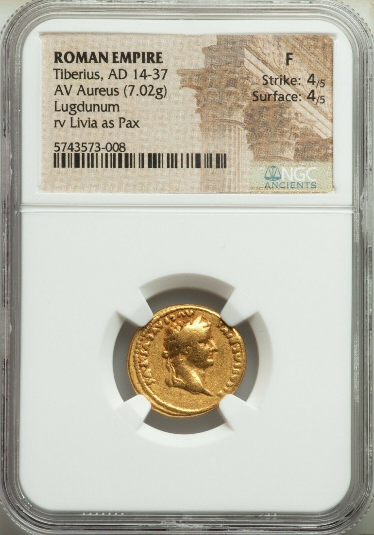 Ancient Roman Tiberius (AD 14-37). Gold aureus (1 of 2)