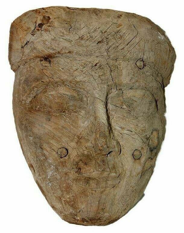 Ancient Egyptian Mummy Wood Mask c.664-332 BC.: Ancient Egyptian Mummy Wood Mask c.664-332 BC. Size 9 7/8 inches high x 7 3/4 inches wide. Large carved Ancient Egyptian Mummy Wood Mask. Provenance: Private NYC collection, brought to USA prior to 19