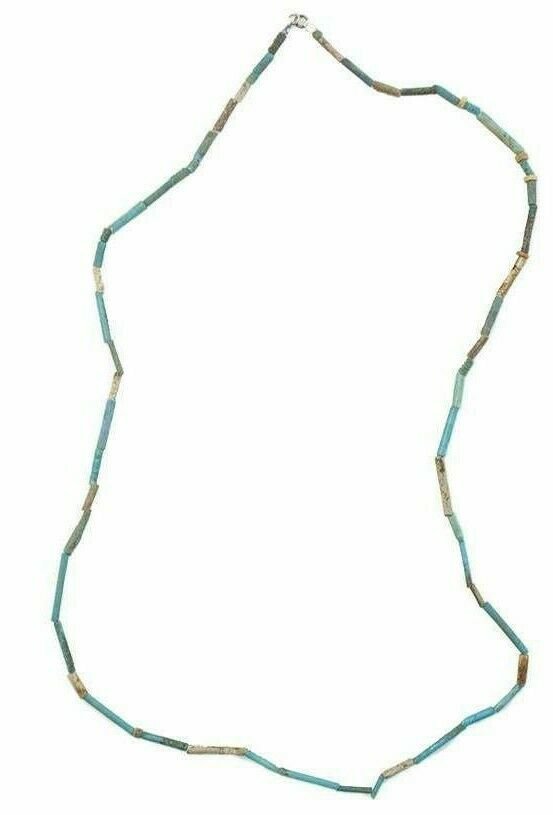 Ancient Egyptian Blue Faience Mummy Beads Necklace: Ancient Egyptian Blue Faience Mummy Beads Necklace c.664-30 BC. Size 25 inches length. Fine blue faience tubular and disk shape beads necklace. werable. Provenance: Ex Harlen Berk Chicago USA.