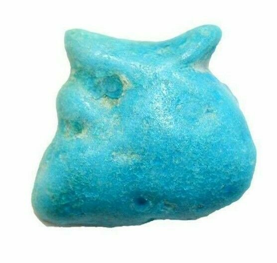 Ancient Egyptian Blue Faience Votive Offering Bull: Ancient Egyptian Blue Faience Votive Offering Bull's head c.664-330 BC. Size 15 x 14 mm. Fine brilliant blue faience plaque. A votive offeringof a bull's head. Provenance: Ex Harlen Berk Chicago USA.