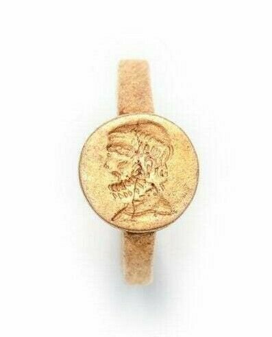 Ancient Roman Gold Finger Ring with Integral Intaglio: Ancient Roman Gold Finger Ring with Integral Intaglio c.2nd-4th century AD. Ring Size 8 1/4 USA. Weight: 6 grams. Gold finger ring having a six sided shank with a round integral gold flat incuse intag