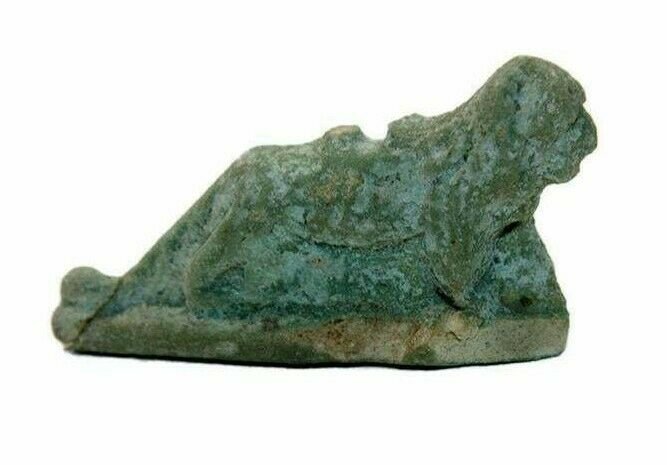 Ancient Egyptian Blue Faience Amulet Lion goddess: Ancient Egyptian Blue Faience Amulet Lion goddess Sekhmet Late Period c.664-332 BC. Size 2 1/4 inches length. Rare Blue Faience goddess Sekhmet lion. Provenance: Ex Secret Eyes Gallery New York 1970's