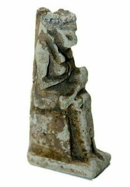 Ancient Egyptian Blue Faience Amulet Of Isis Late: Ancient Egyptian Blue Faience Amulet Of Isis Late Period c.664-332 BC. Size 1 3/4 inches high. Fine Blue-green Faience Amulet of Seated Isis feeding child Horus. Provenance: Ex Secret Eyes Gallery New