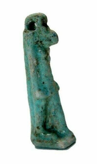 Ancient Egyptian Blue Faience Amulet Of Thoth Late: Ancient Egyptian Blue Faience Amulet Of Thoth Late Period c.664-332 BC. Size 2 inches high. Fine ancient Egyptian blue-green faience amulet of the god Thoth in the form of an ibis-headed striding figu