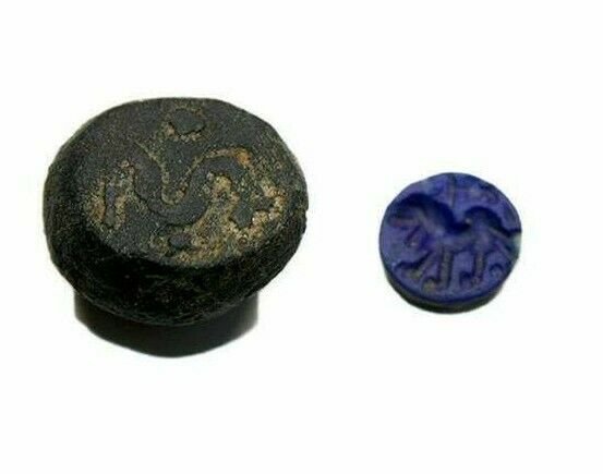 Lot of 2 Ancient Sasanian Stamp Seals c.6th century AD.: Lot of 2 Ancient Sasanian Stamp Seals c.6th century AD. Size 10-18 mm. Lapis lazuli intaglio carved with a lion together with stone seal carved with stylized animal. Provenance: Ex Secret Eyes Gallery