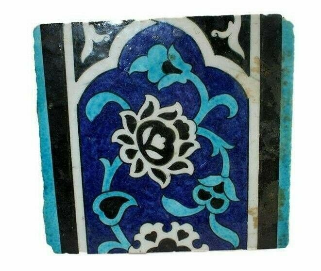 18th/19th century Ottoman Turkish Ceramic Tile.: 18th/19th century Ottoman Turkish Ceramic Tile. Size 7 1/2 x 7 1/4 inches. Beautiful blue, black and white ceramic tile decorated with floral design. Ex Maryland Estate.