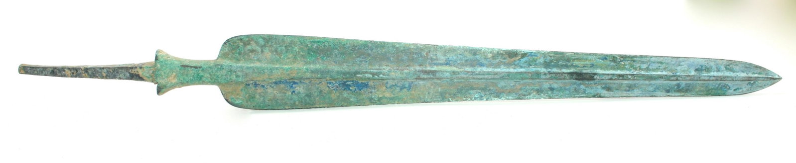 Large Ancient Luristan Bronze Spear Point c.1000 BC.: Large Ancient Luristan Bronze Spear Point c.1000 BC. Size 20 3/8 inches length. Great quality Bronze Spear point with high ribbed back with choice patina. Provenance Ex Robert Horbacz Estate, New York