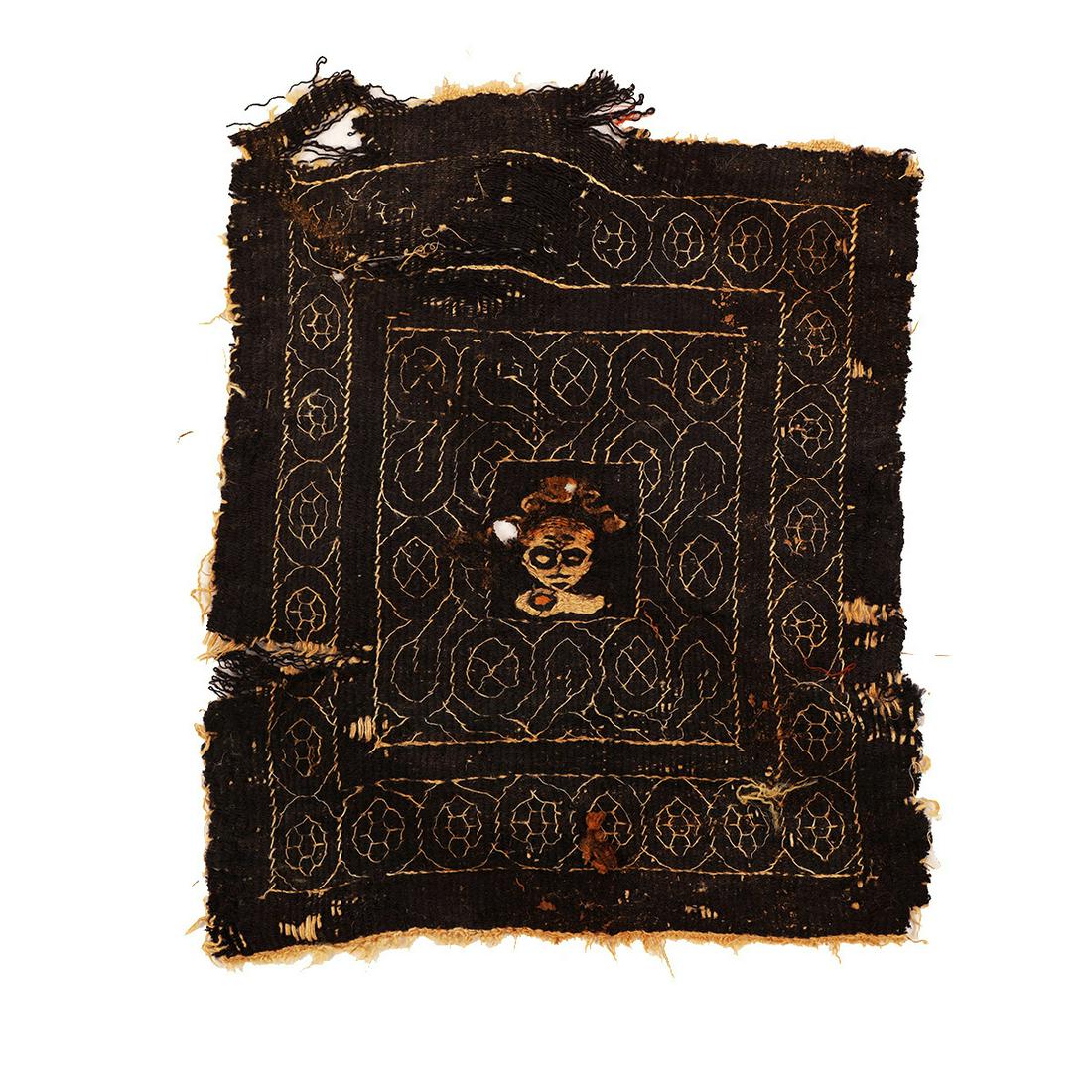 Ancient Egyptian Coptic Textile Fragment c.3rd-5th: Ancient Egyptian Coptic Textile Fragment c.3rd-5th century AD. Size 8 1/4 x 6 3/4 inches. Unusual Egyptian Coptic textile fragment decorated with a Bust in the center with floral design. Provenance: P