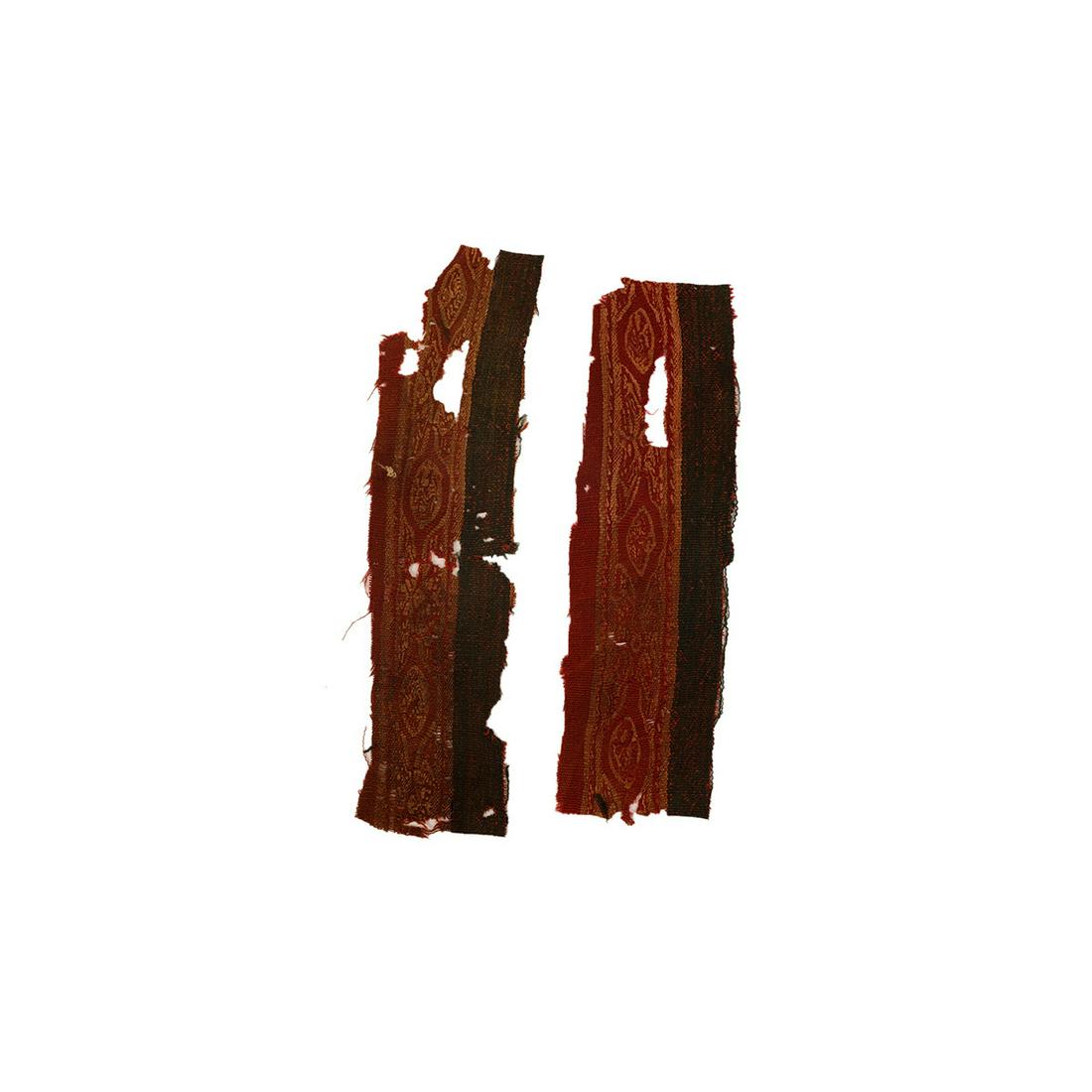 Lot of 2 Ancient Egyptian Coptic Textile Fragments: Lot of 2 Ancient Egyptian Coptic Textile Fragments c.3rd-5th century AD. Size 11 x 2 3/4 inches. 10 x 3 inches. fine lot of 2 Egyptian Coptic textile fragment decorated with floral design. Provenance: