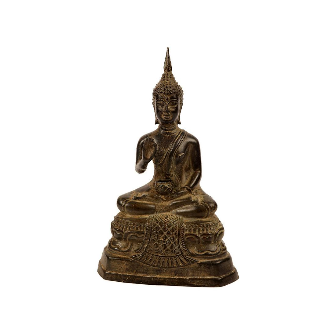 Antique Asian Thai Seated Bronze Buddha probably 19th: Antique Asian Thai Seated Bronze Buddha probably 19th century. Size 9 3/8 inches high x 6 inches wide. Fine cast bronze Figure of seated Buddha. Ex MD Collection.