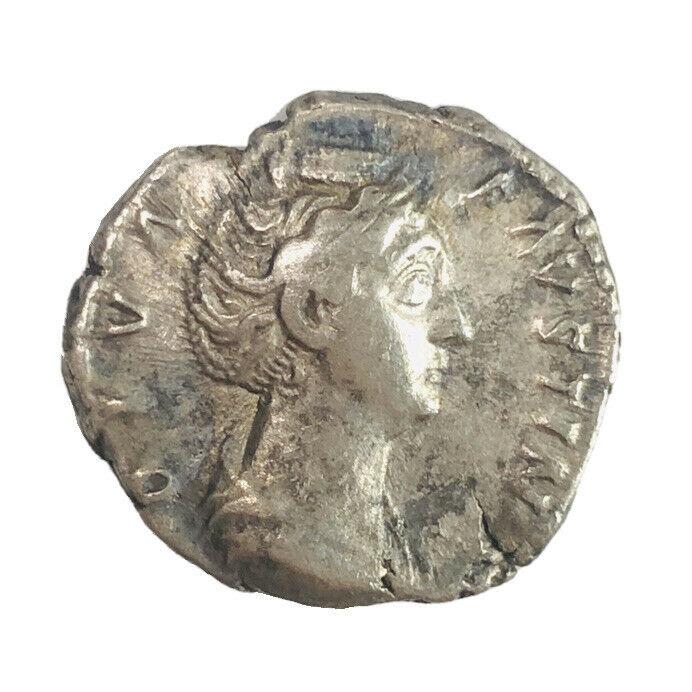 Diva Faustina Sr., wife of Antoninus Pius. Died 145 AD.: Diva Faustina Sr., wife of Antoninus Pius. Died 145 AD. AR Denarius. DIVA FAVSTINA, draped bust right / AETE-R-NITAS, Aeternitas standing front, head left, veil around, holding globe. RIC III 351 (Piu