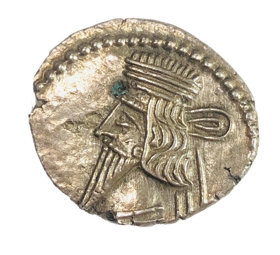 KINGS of PARTHIA. Vologases III. Circa AD 105-147. AR: KINGS of PARTHIA. Vologases III. Circa AD 105-147. AR Drachm 21mm, 3.37gm). Ekbatana mint. Diademed bust left, with re-engraved torque / Archer (Arsakes I) seated right on throne, holding bow; mongram