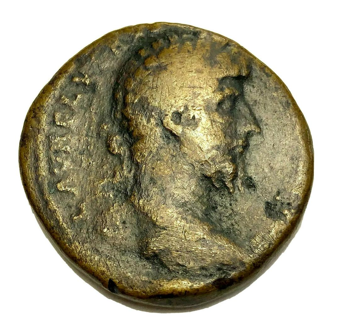 Lucius Verus. AD 161-169. Ã† Sestertius: Lucius Verus. AD 161-169. Ã† Sestertius (31mm, 21.56 g). Rome mint. Struck AD 164 . L ?VREL VERVS ?VG ?RMENI?CVS, laureate head right / TR P IIII IMP II COS II, S C low across field, REX ?RMEN/D?T 