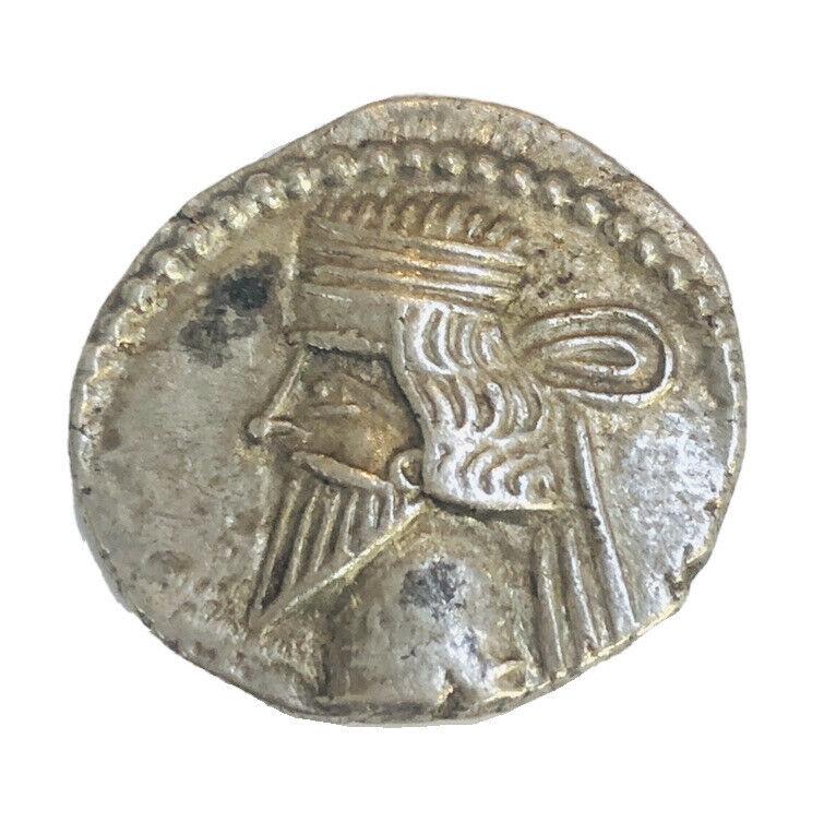 KINGS of PARTHIA. Vardanes I. Circa AD 38-46. AR Drachm: KINGS of PARTHIA. Vardanes I. Circa AD 38-46. AR Drachm (20mm, 3.51 g) Ekbatana mint. Diademed bust left / Archer (Arsakes I) seated right on throne, holding bow; monogram below bow. Sellwood 64.31; S