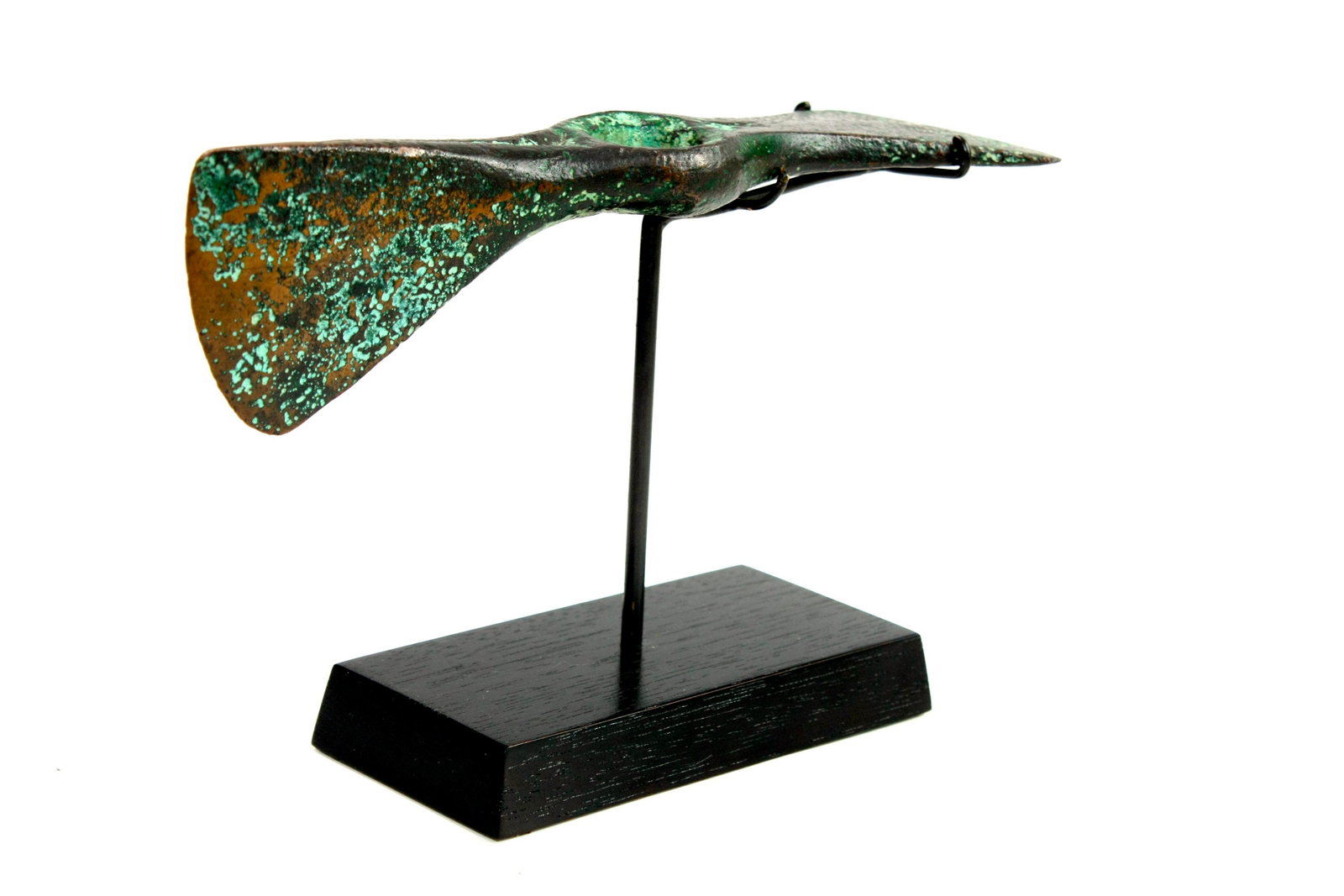 Ancient Large Luristan Bronze Axe head c.1000 BC.: Ancient Large Luristan Bronze Axe head c.1000 BC. Size 8 7/8 inches length. large cast bronze axe head with nice brown patina. Custom mounted. Ex MD Estate.