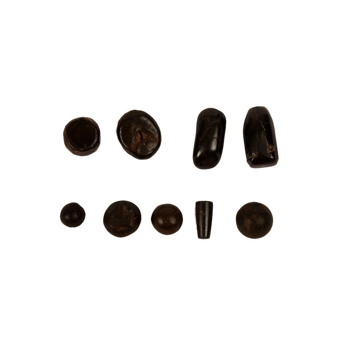 Lot of 9 Ancient Roman Hematite Stone Weights c.1st: Lot of 9 Ancient Roman Hematite Stone Weights c.1st century AD. Size 1 - 0 1/4 inches length. Great lot of 9 hard stone hematite weights. Provenance Ex Robert Horbacz Estate, New York.